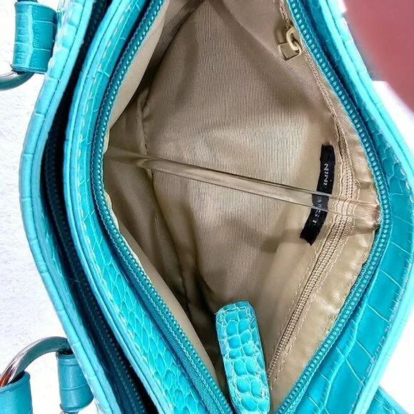 Nine West Aqua Croco Embossed Faux Leather Retro Mini Shoulder Bag - Picture 9 of 9